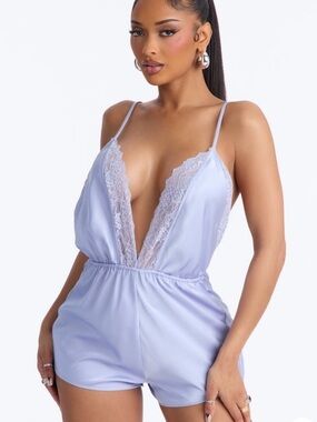 2/75$🔥Lavender Lace-Trim Satin Romper - Women Intimates